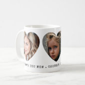 3枚のフォトハートと個人用メッセージ コーヒーマグカップ (正面左)