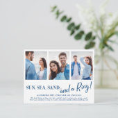 3枚のフォトビーチ婚約発表葉書 案内ポストカード (スタンド正面)