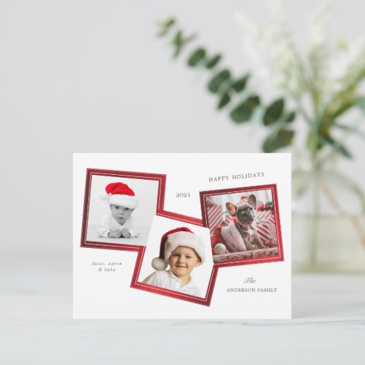 3枚のフォトフレーム家族の休日はがき シーズンポストカード (スタンド正面)