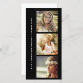 3枚のフォトブラックフレームの卒業発表 案内状 (正面/裏面)