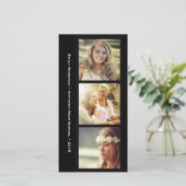 3枚のフォトブラックフレームの卒業発表 案内状 (スタンド正面)