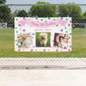 3枚のフォトペカラフルーでプリントされたピンクのペット誕生日 横断幕 (インサイチュ)