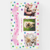 3枚のフォトペカラフルーでプリントされたピンクのペット誕生日 横断幕 (縦)