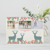 3枚のフォトホリーベリーと鹿クリスマスカード シーズンカード (スタンド正面)