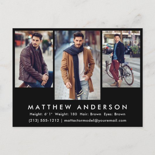 3枚のフォトモデルアクターフォトコンプカードポストカードブロック ポストカード (正面)