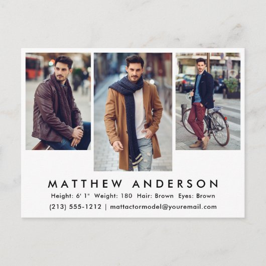 3枚のフォトモデルアクターフォトコンポネントカードはがき(WHT) ポストカード (正面)