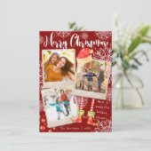 3枚のフォトレッド&ホワイトクリスマス |パーソナライズされた シーズンカード (スタンド正面)