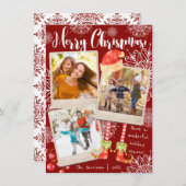 3枚のフォトレッド&ホワイトクリスマス |パーソナライズされた シーズンカード (正面/裏面)