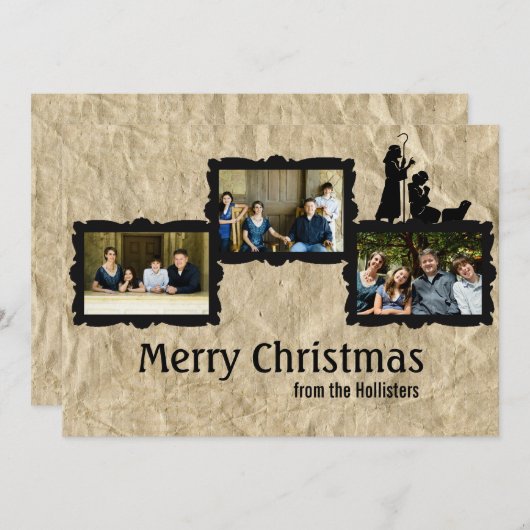 3枚のフォト素朴出生クリスマスカード シーズンカード (正面/裏面)
