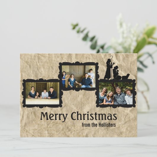 3枚のフォト素朴出生クリスマスカード シーズンカード (スタンド正面)