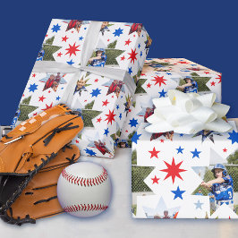 3枚のフォト誕生日すべての星型 ラッピングペーパー