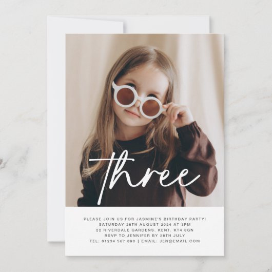 3枚のフォト誕生日招待状 招待状 (正面)