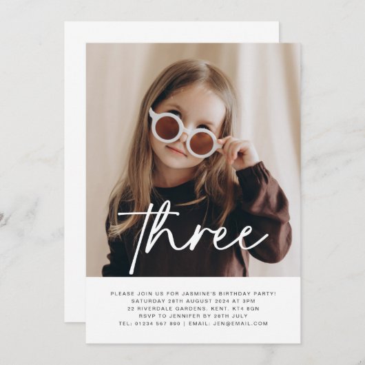 3枚のフォト誕生日招待状 招待状 (正面/裏面)