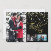 3枚のフォト金ゴールドブラックグリッター サンキューカード (正面)