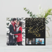 3枚のフォト金ゴールドブラックグリッター サンキューカード (スタンド正面)