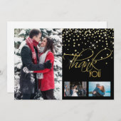 3枚のフォト金ゴールドブラックグリッター サンキューカード (正面/裏面)