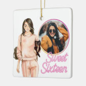 3枚のフォトSweet sixteenトレンディーガールクリスマス セラミックオーナメント (左)