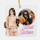 3枚のフォトSweet sixteenトレンディーガールクリスマス セラミックオーナメント (正面)