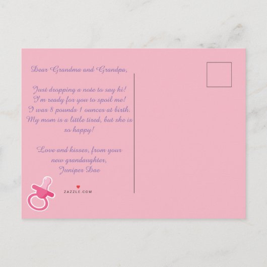 3枚のベビー案内はがき。 案内ポストカード (裏面)