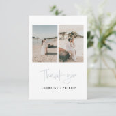 3枚のミニマル結婚写真のサンキューカード サンキューカード (スタンド正面)