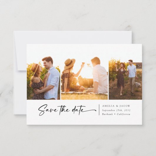 3枚のモダンフォトスクリプトフォント日付の保存 セーブザデート (正面)