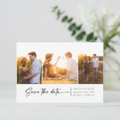 3枚のモダンフォトスクリプトフォント日付の保存 セーブザデート (スタンド正面)