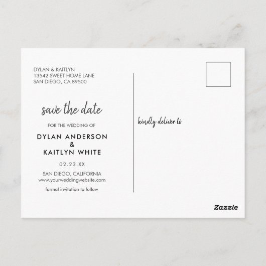 3枚のモダン写真のスクリプトを作成する日付を保存する ポストカード (裏面)