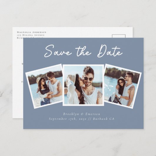 3枚のモダン写真の結婚式が日付を保存 ポストカード (正面/裏面)