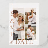 3枚のモダン写真ウェディング日付を保存 箔シーズンカード (正面)