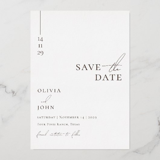 3枚のモダン写真ウェディング日付を保存 箔シーズンカード (裏面)