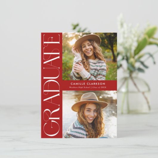 3枚のモダン写真エレガントの卒業の予算 招待状 (スタンド正面)