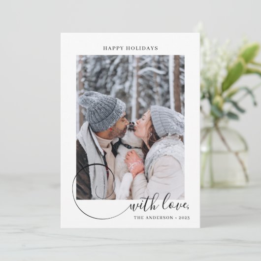 3枚のモダン写真クリスマスと書道スクリプト シーズンカード (スタンド正面)