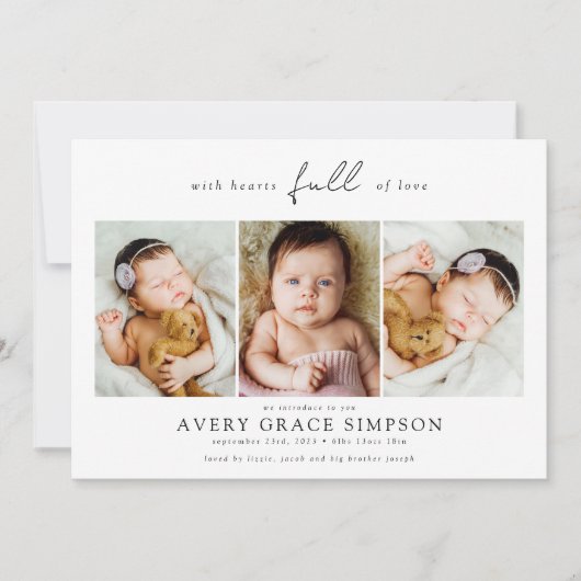 3枚のモダン写真ベビー誕生 案内状 (正面)