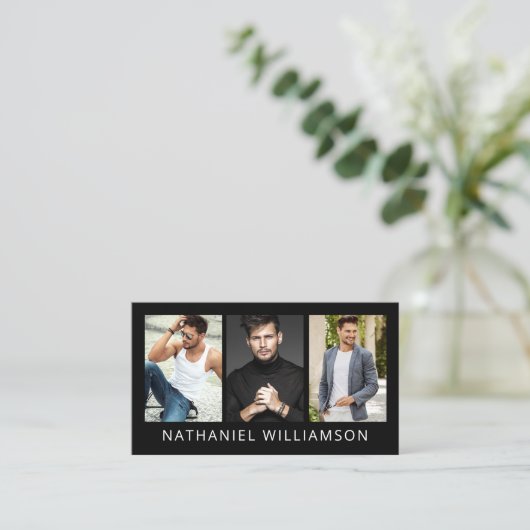 3枚のモダン写真モデルとアクターQRコード 名刺 (スタンド正面)