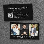 3枚のモダン写真モデルとアクターQRコード 名刺