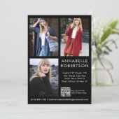 3枚のモダン写真モデルアクターQRコードコンポジットカード 招待状 (スタンド正面)