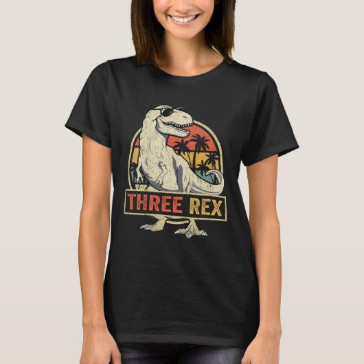 3枚のレックスの第3バースデーシャツ第3恐竜3年 Tシャツ (正面)