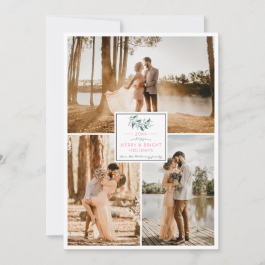3枚の写モダン真が陽気なクリスマスヤドリギの枠 シーズンカード (正面)
