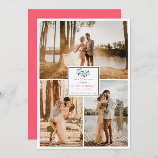 3枚の写モダン真が陽気なクリスマスヤドリギの枠 シーズンカード (正面/裏面)