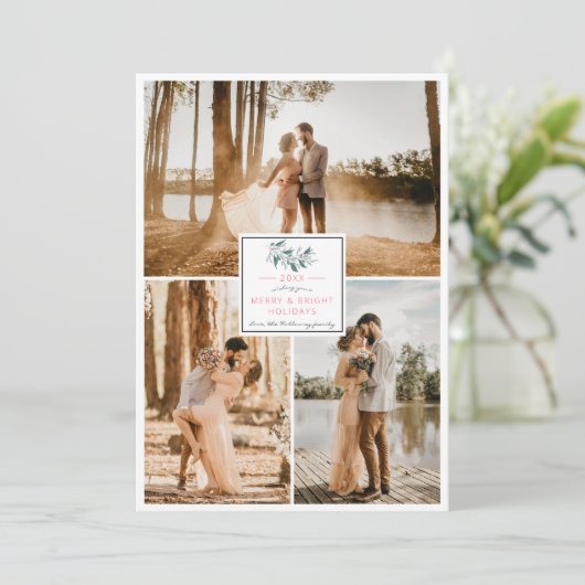 3枚の写モダン真が陽気なクリスマスヤドリギの枠 シーズンカード (スタンド正面)