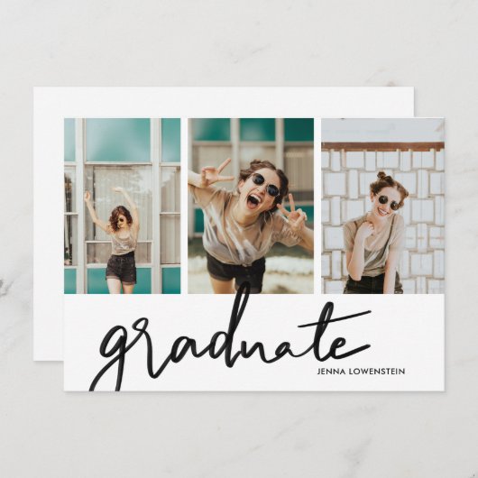 3枚の写モダン真を卒業パーティー 招待状 (正面/裏面)