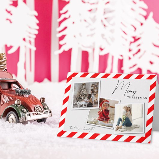 3枚の写真が入るエアメール風クリスマスカード サンキューカード