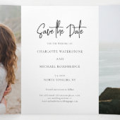 3枚の写真が入るスクリプト結婚式のSave the Date 三つ折り案内状 (内部中)