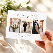 3枚の写真が入るモダンな結婚式の御礼カード