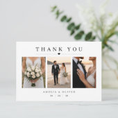3枚の写真が入るモダンな結婚式の御礼カード サンキューカード (スタンド正面)