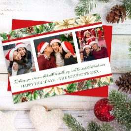 3枚の写真が入る水彩ボタニカルクリスマスカード シーズンカード