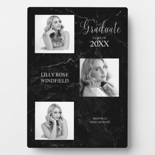 3枚の写真が大学院生のアヌメント黒い大理石 フォトプラーク (正面)