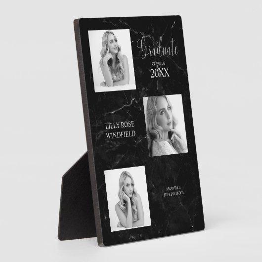 3枚の写真が大学院生のアヌメント黒い大理石 フォトプラーク (側面)