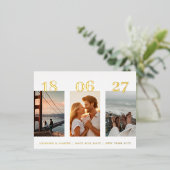 3枚の写真が日付結婚を保存 箔シーズンポストカード (立ち正面)