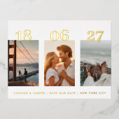 3枚の写真が日付結婚を保存 箔シーズンポストカード (正面)